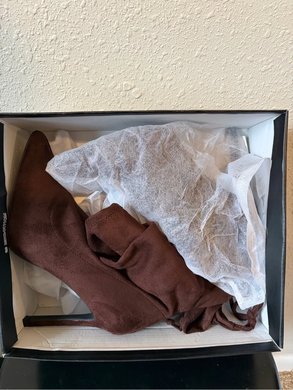Women's Brown Suede Stiletto Boot- thigh high Chic Pull-On Design size 8 NWT